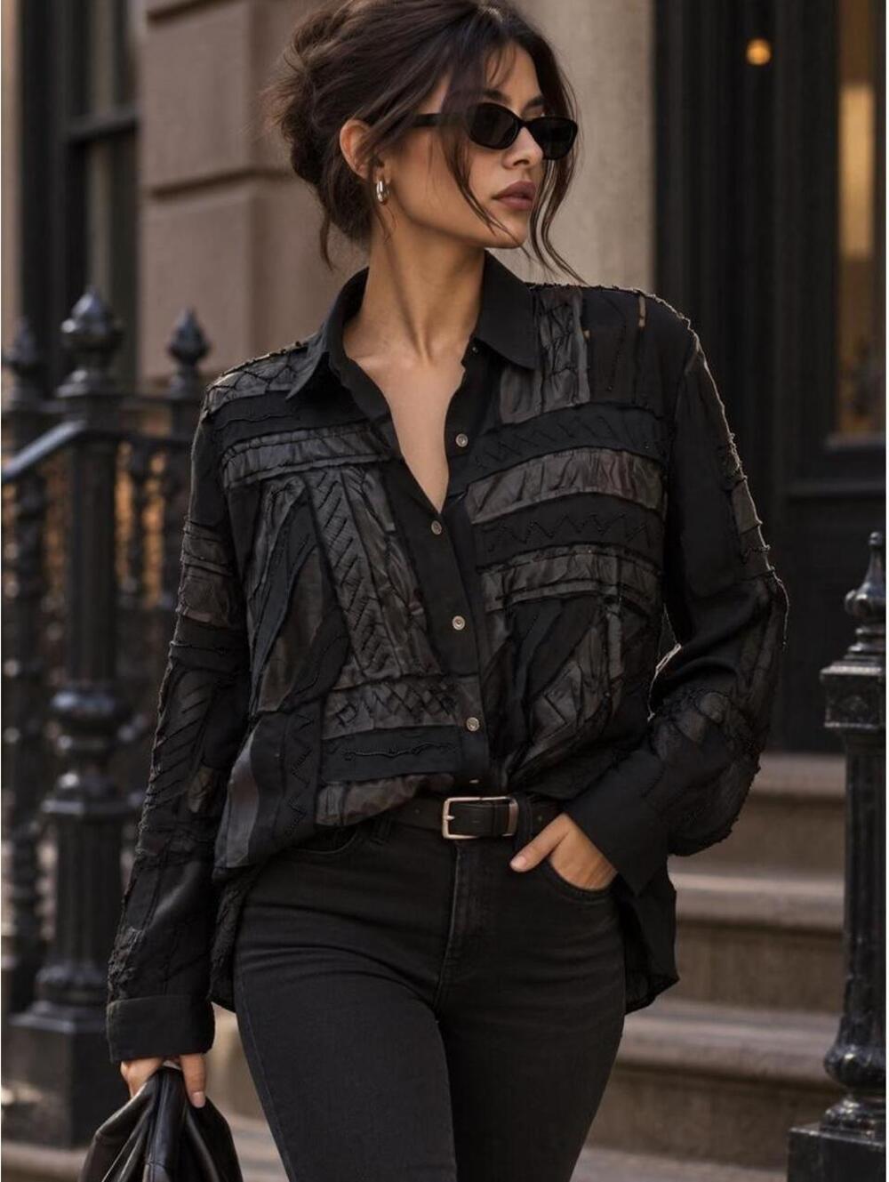 Vintage Chico’s Design Black Silk Appliqué Beaded Art to Wear Jacket